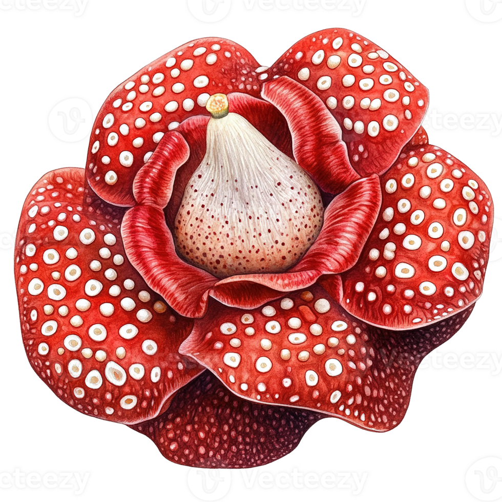 A detailed illustration of a large red and white flowering bloom png