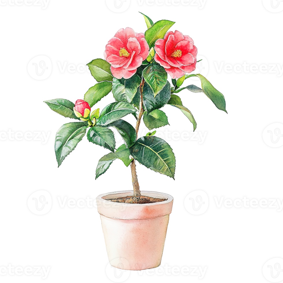 A vibrant watercolor painting showing a flowering plant in a pot png