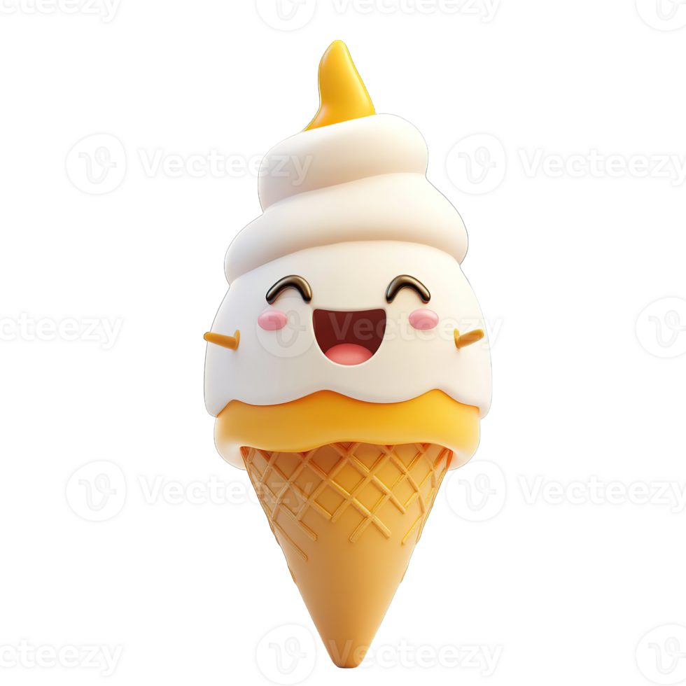 A smiling cartoon ice cream cone with happy expressive features png
