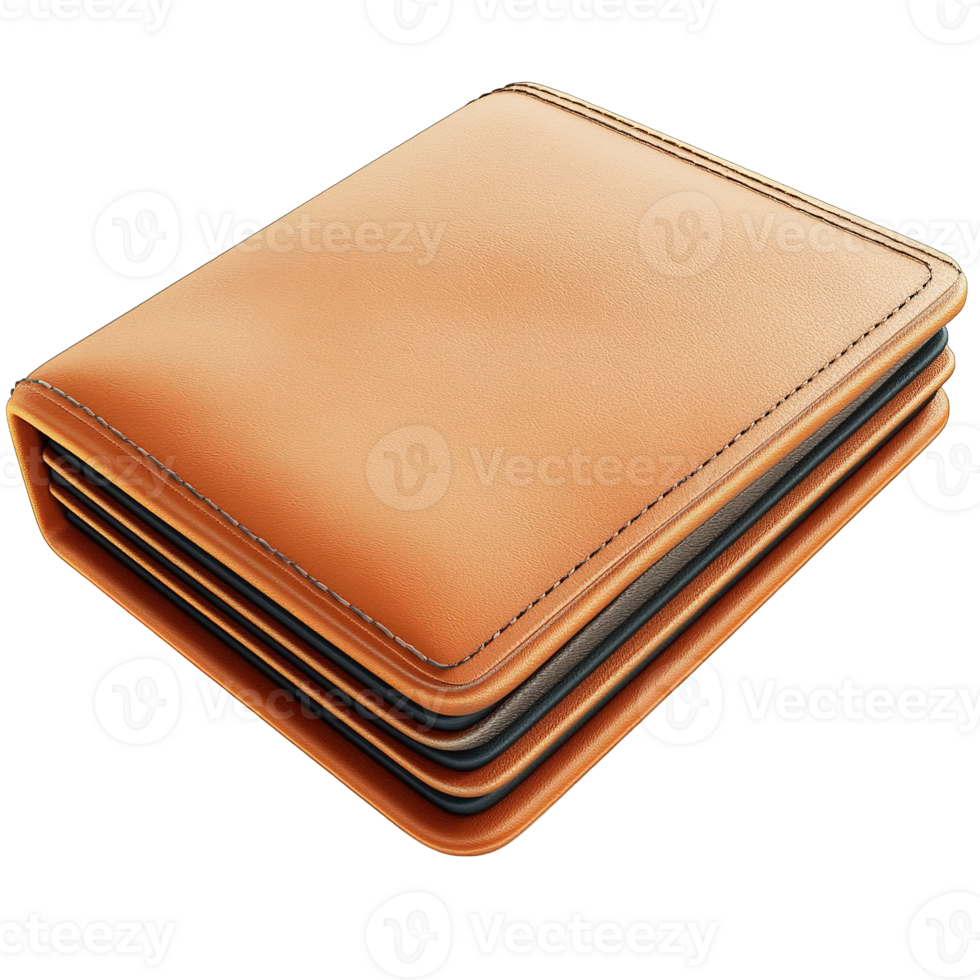 A close up image of a brown leather wallet png