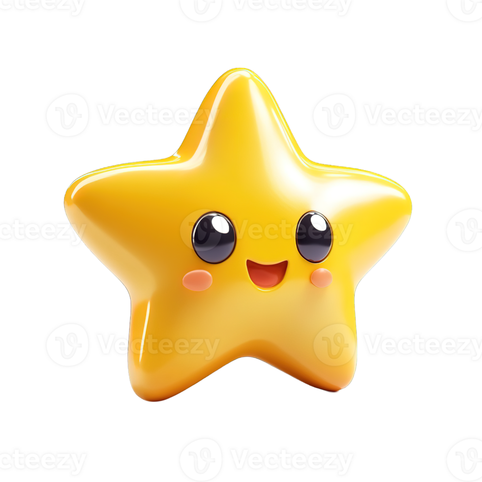 A Smiling Yellow Star Cartoon Character Displayed isolated on transparent background png