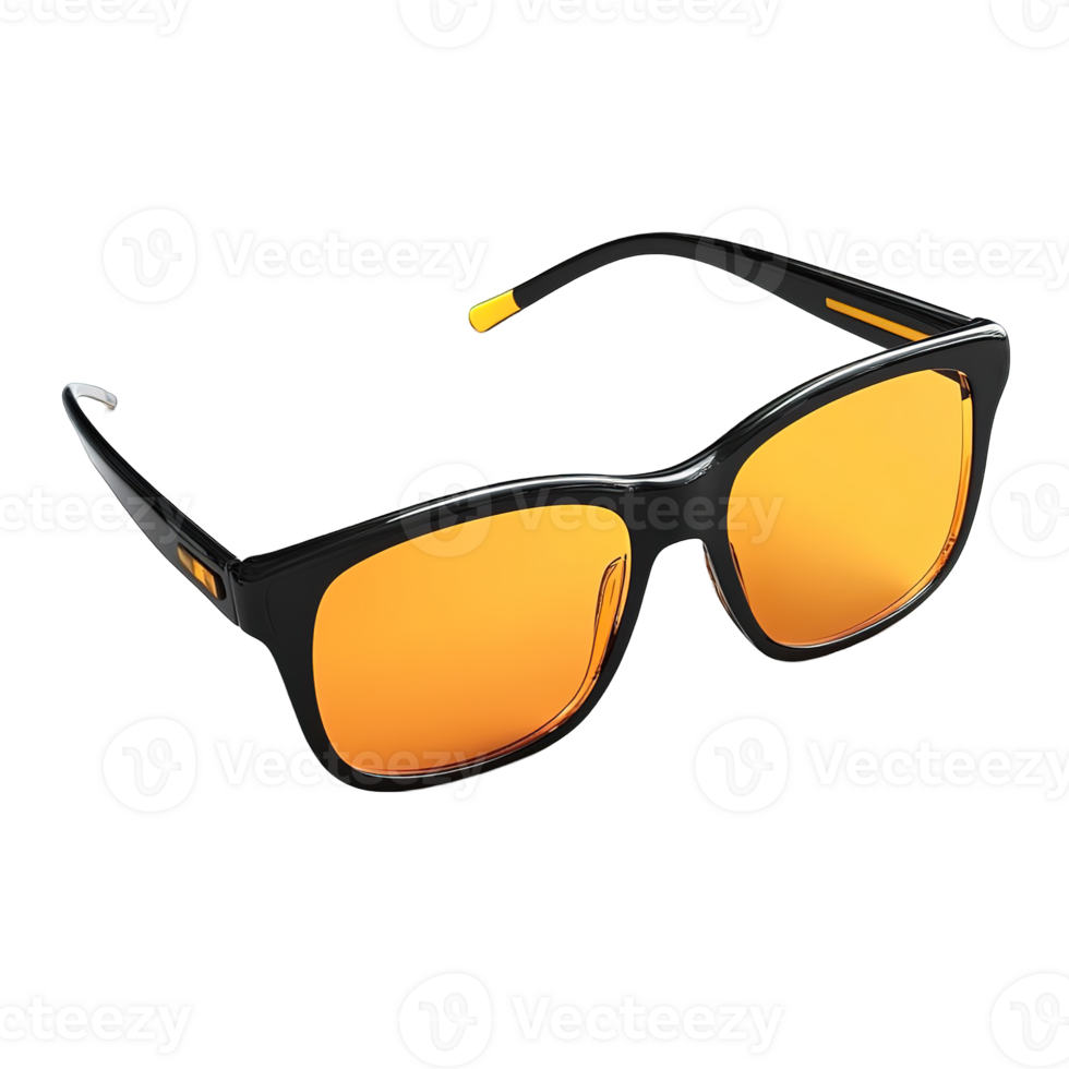 The pair of black and orange tinted sunglasses is displayed png