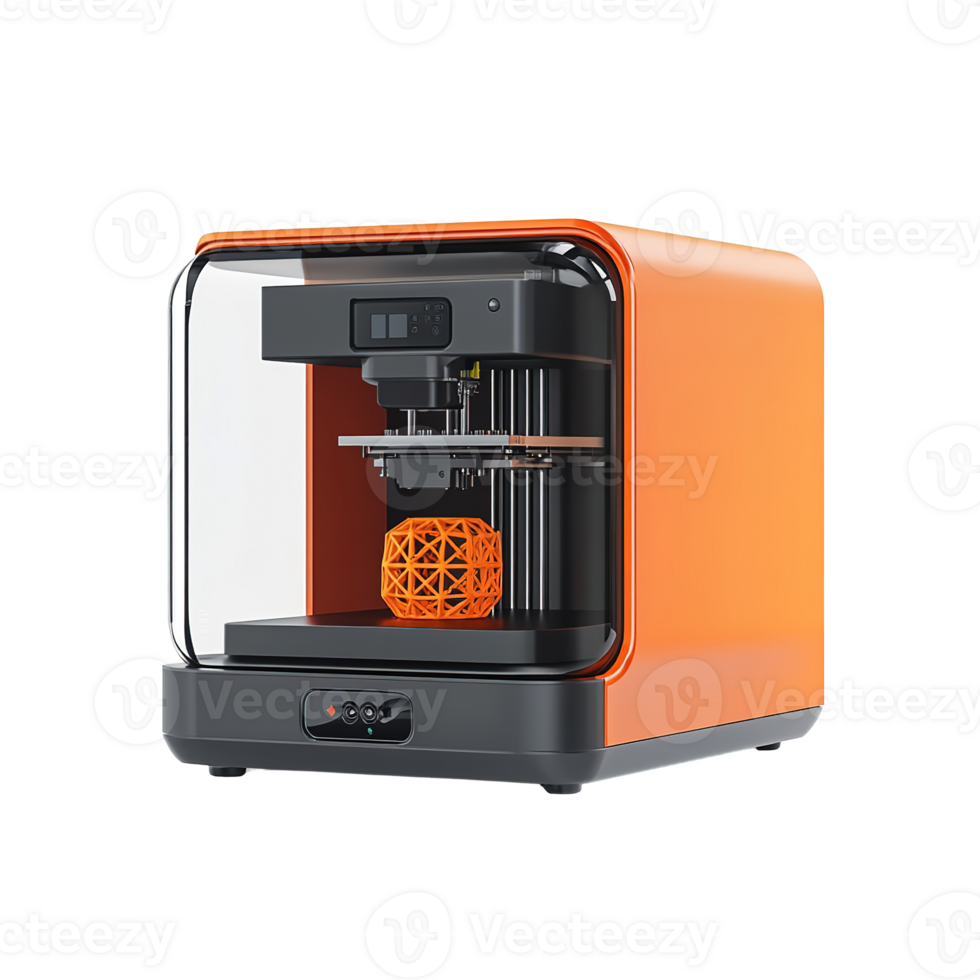 An orange 3D printer creates an intricate geometric orange sphere png