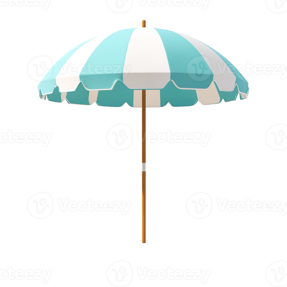 A striped blue and white beach umbrella isolated on transparent background png