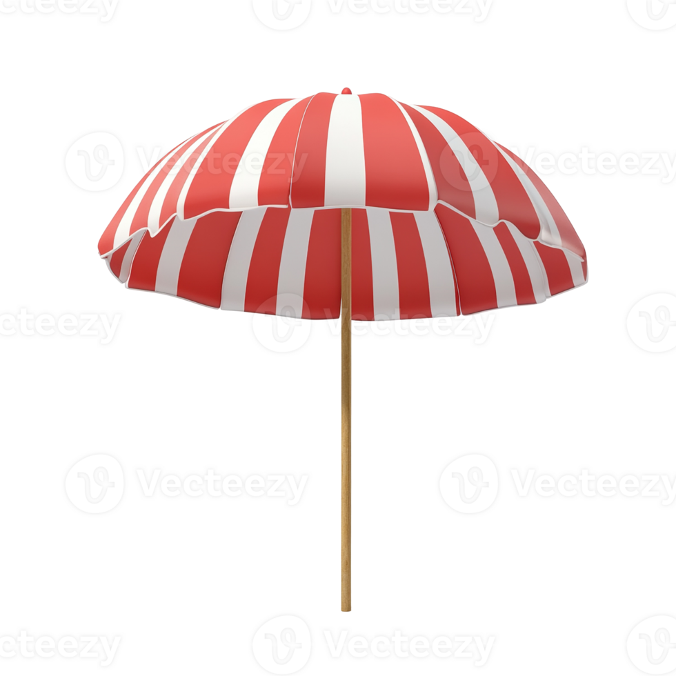 A red and white striped beach umbrella stands with a pole png