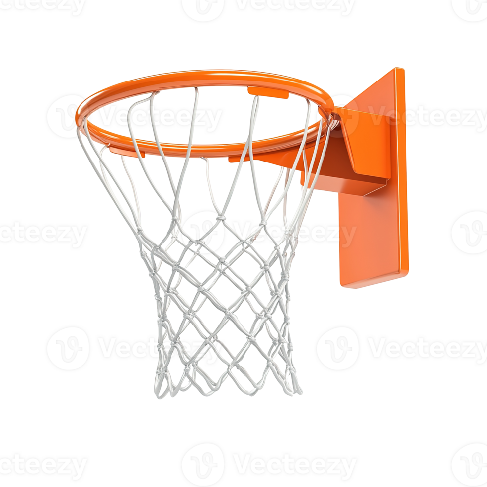 An orange basketball hoop with white net isolated on transparent background png