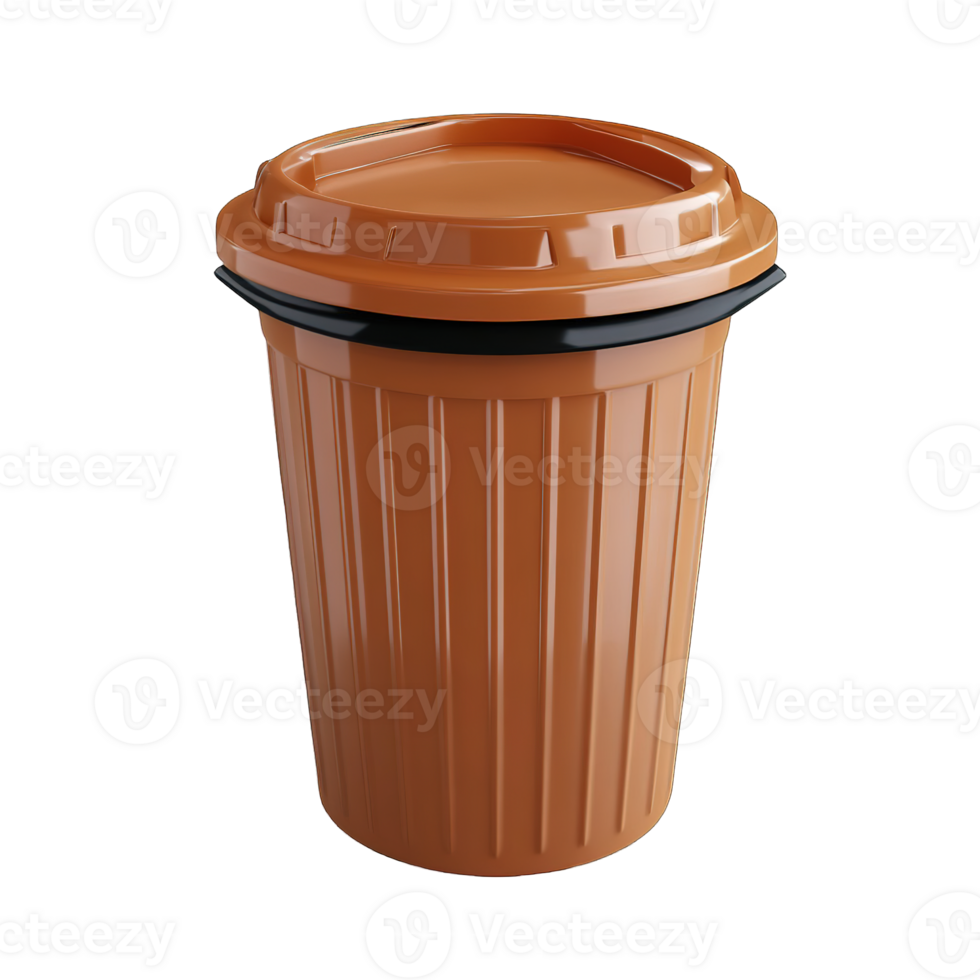 A brown plastic trash can with a matching colored lid png
