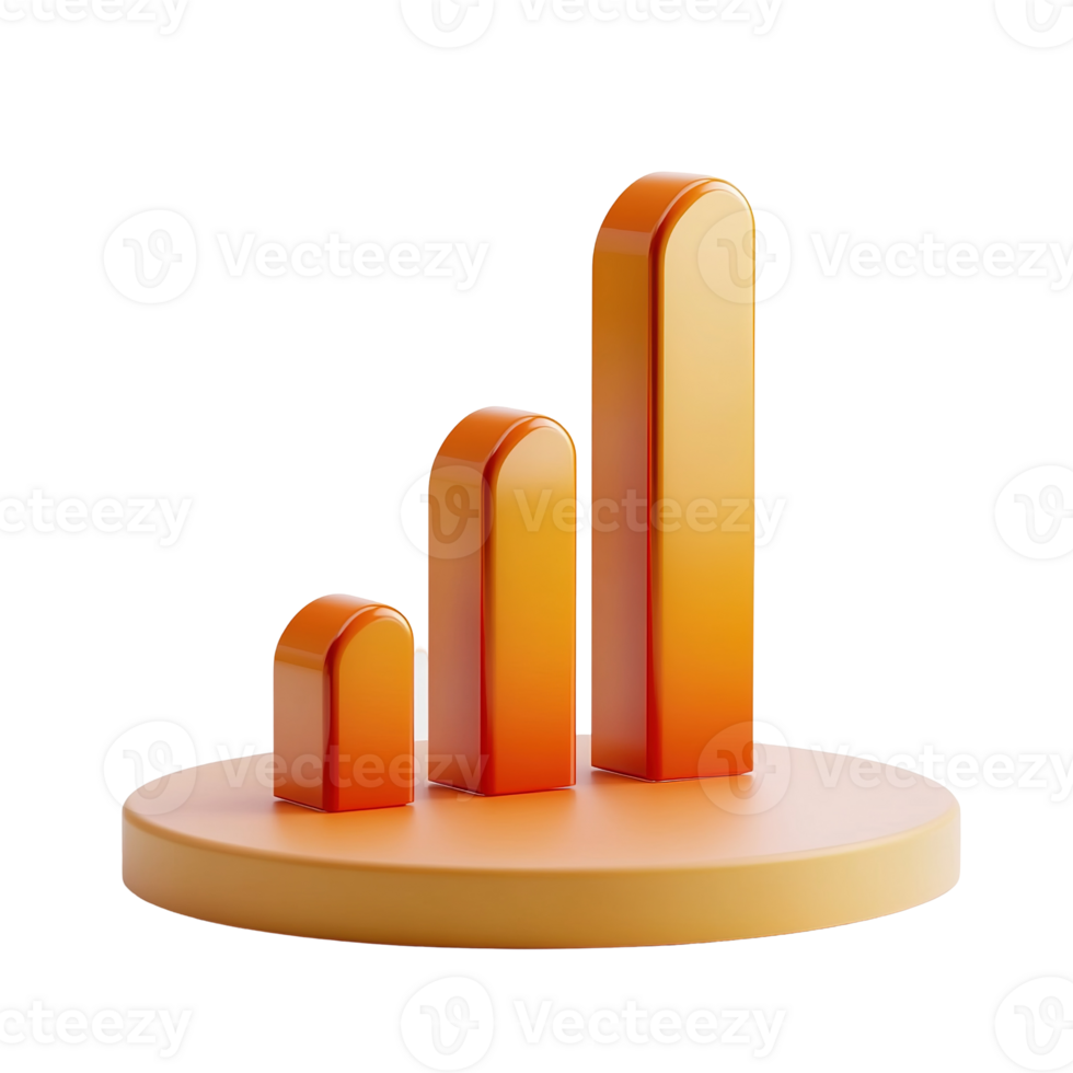 Three orange columnar charts standing on a rounded platform png
