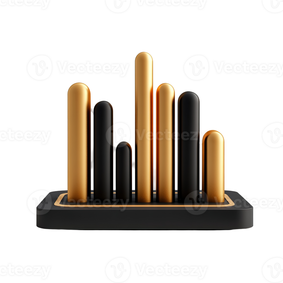 Abstract stylized graphic displaying golden and black vertical bars of different heights png