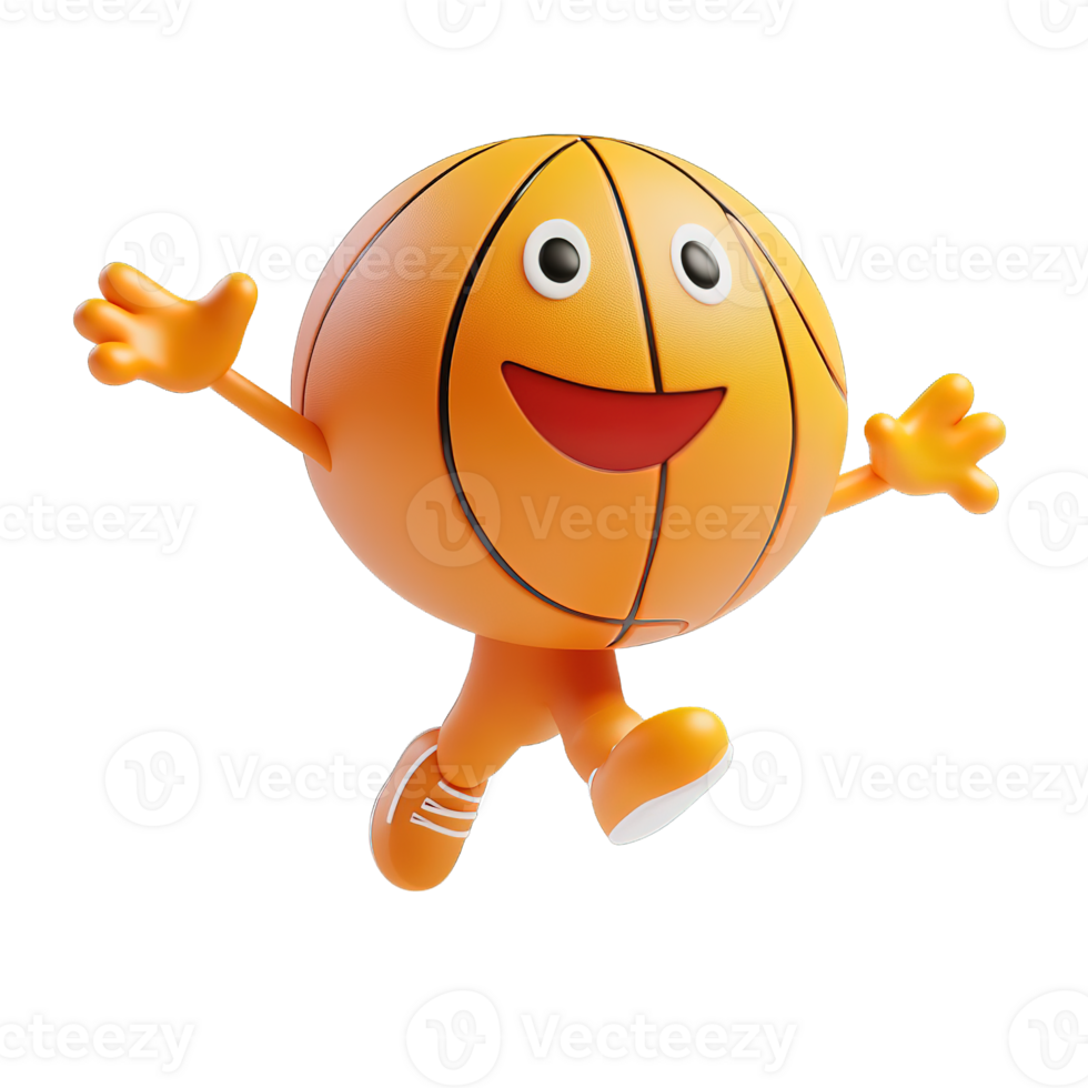 A cheerful cartoon basketball character with joyful expressions is smiling png