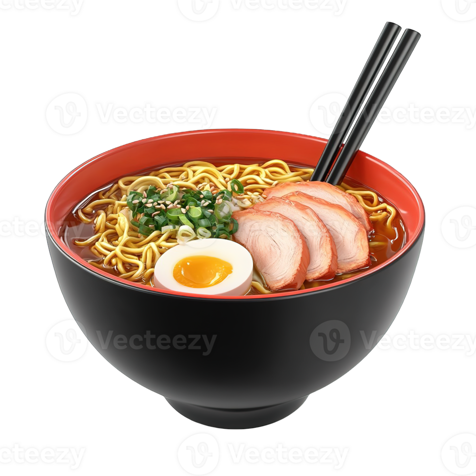A delicious bowl of ramen served with chopsticks and toppings png