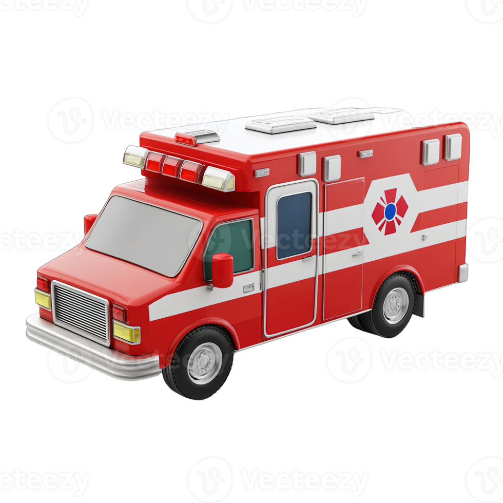 A bright red and white cartoon style ambulance vehicle png
