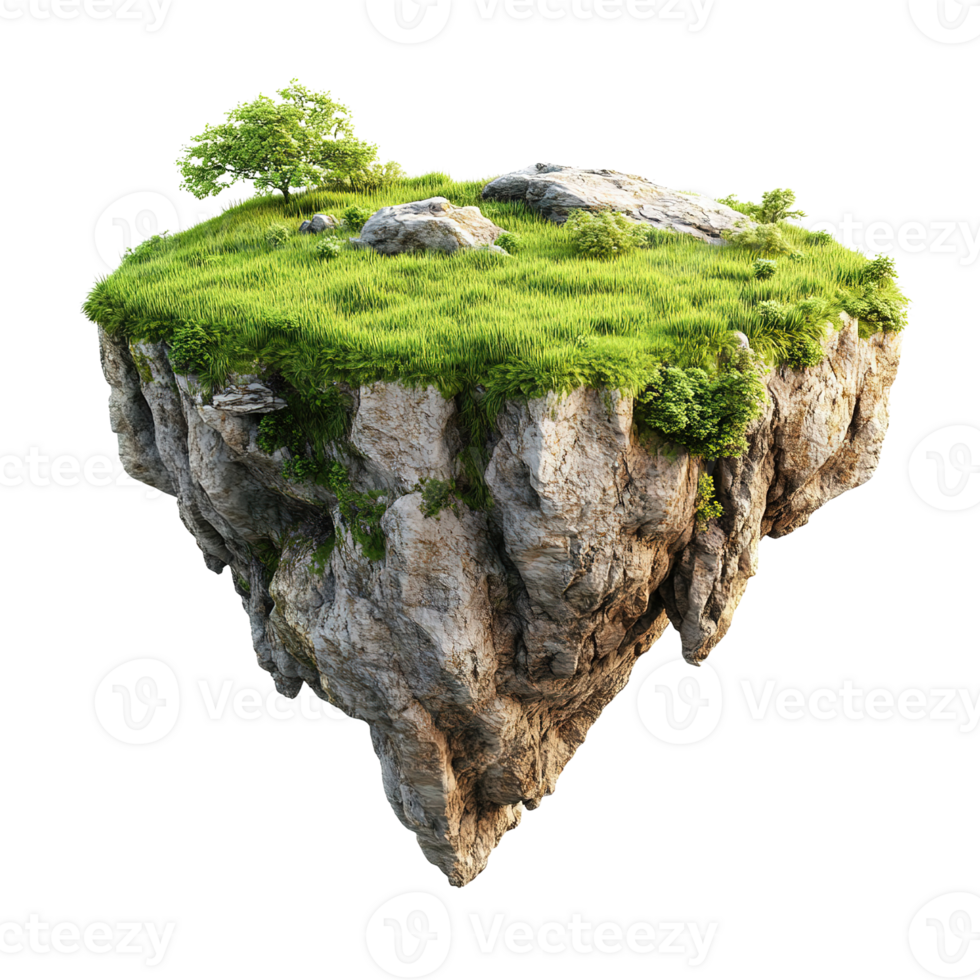 A small isolated island featuring trees grass and rocks png