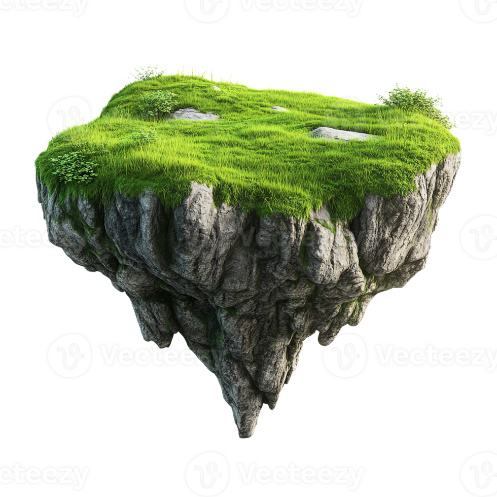 A floating island shows rock with grass and plant life png
