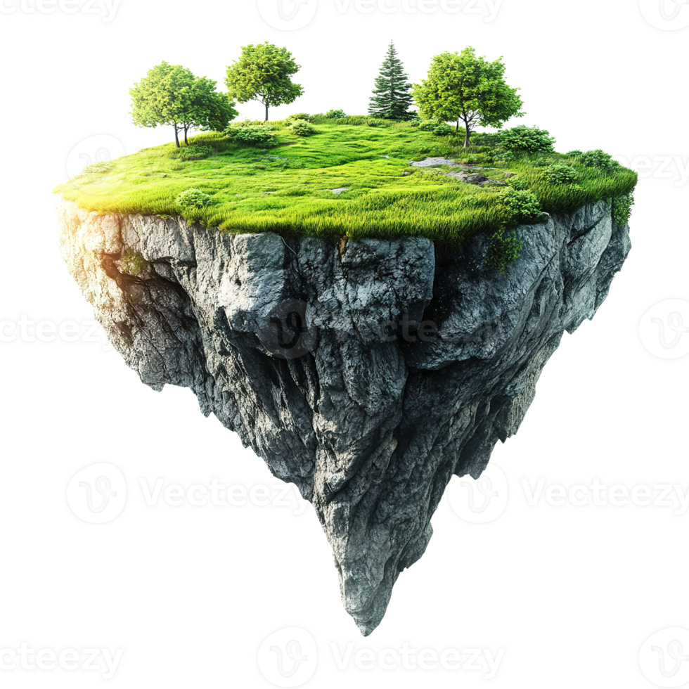 A floating island with trees grass and a rocky exterior png