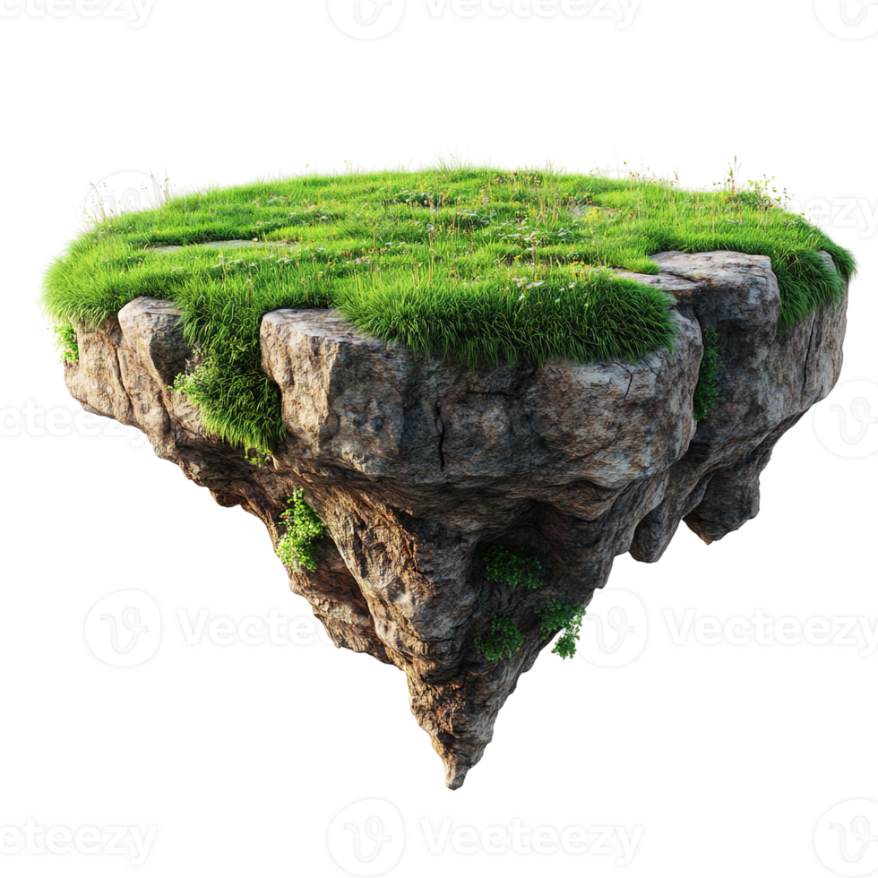 A floating island composed of rock and covered with grass png