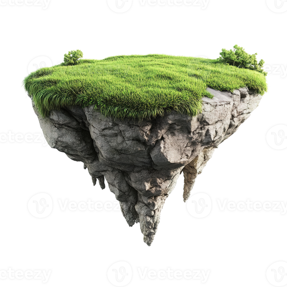 A levitating island covered in grass and rocky terrain png