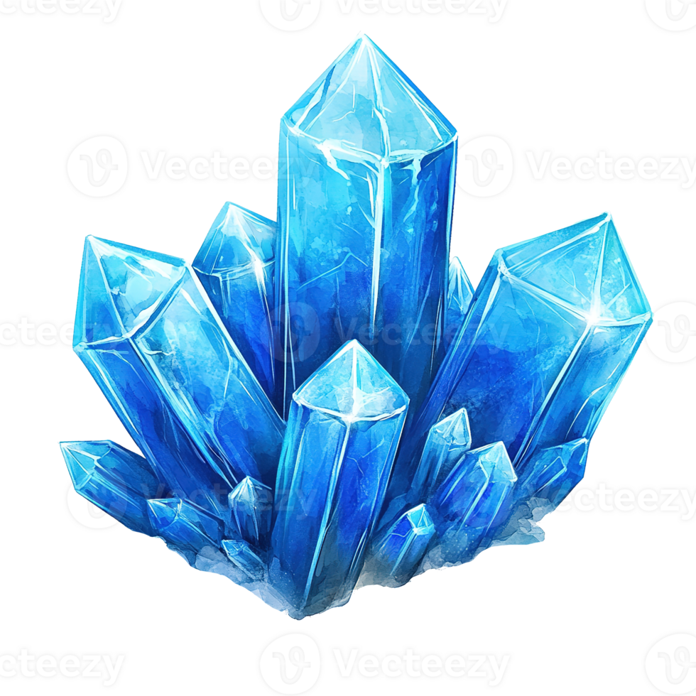 Beautiful illustration depicts a cluster of luminous blue crystals art png
