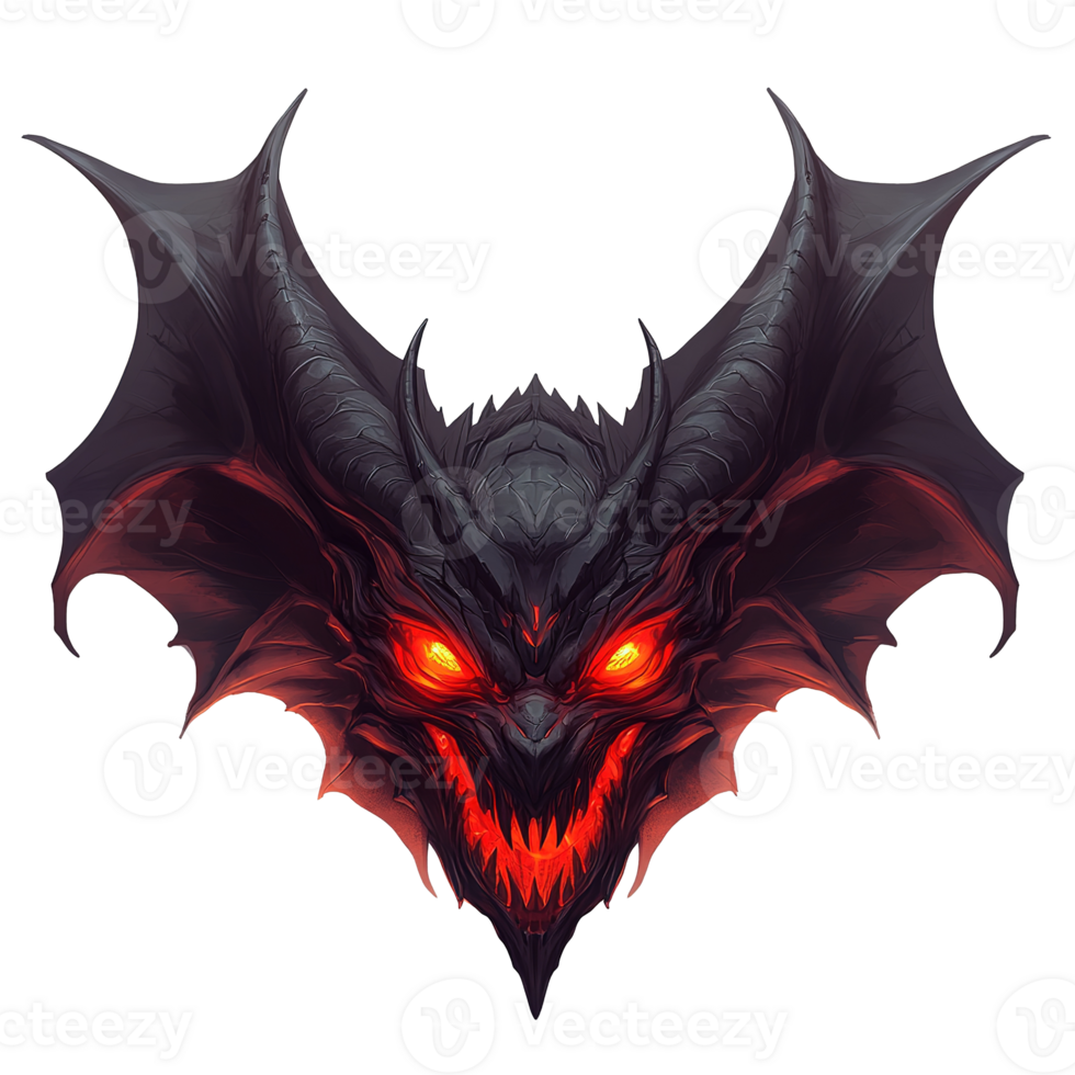 A menacing demonic creature featuring glowing red eyes and sharp teeth png