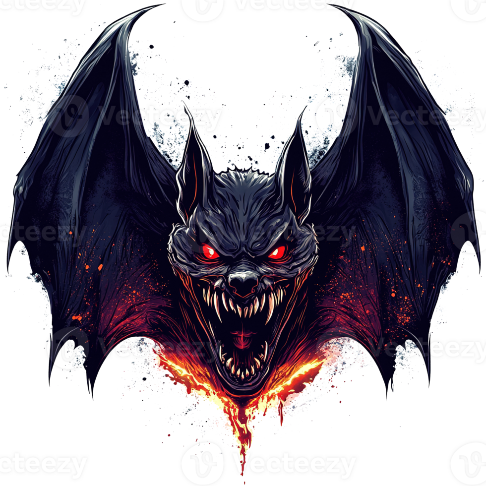 A menacing bat creature with huge wings and glowing red eyes png