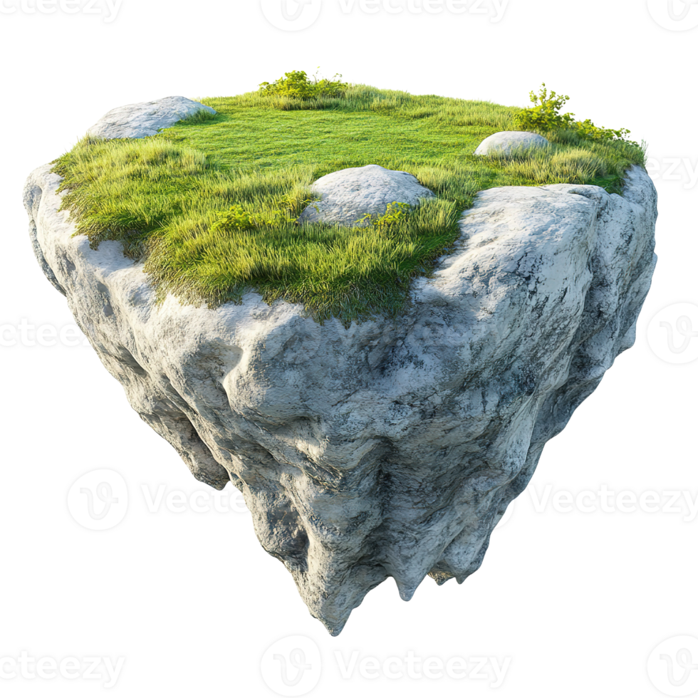 A small floating landmass covered in green grass and rock png