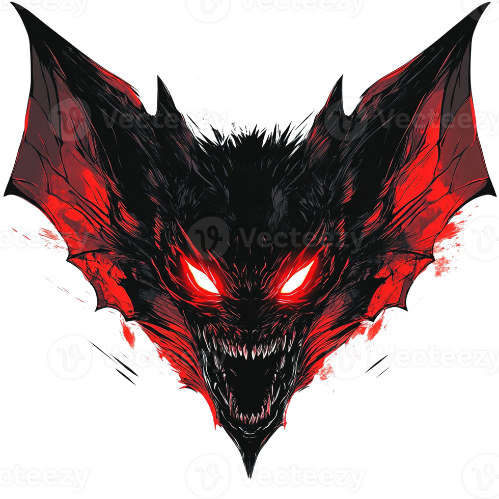 A detailed illustration of a monstrous creature with glowing red eyes png