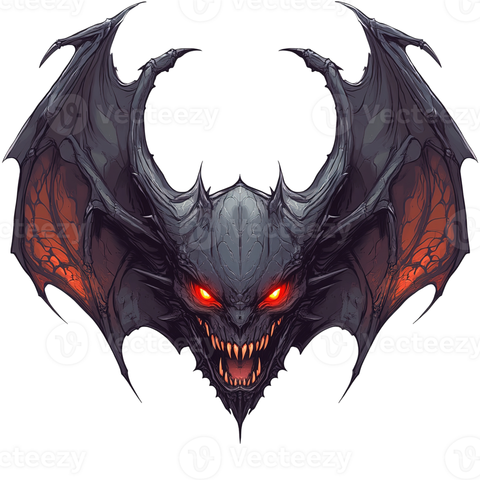 A fearsome looking demonic creature with large wings and glowing eyes png