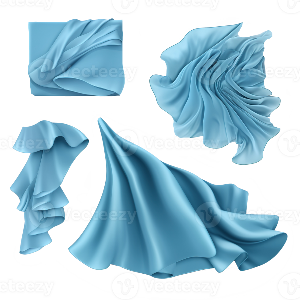 Light blue flowing fabric arranged in several different positions gracefully png
