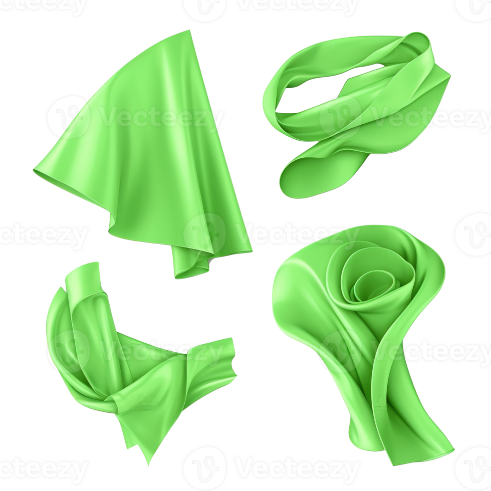 Four different pieces of light green fabric elegantly displayed png