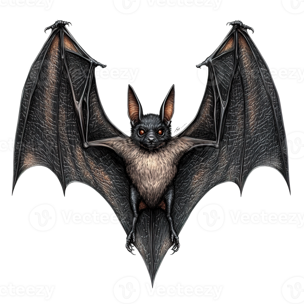 A Digitally Illustrated Bat Displays Expanded Wings Against Black Background png
