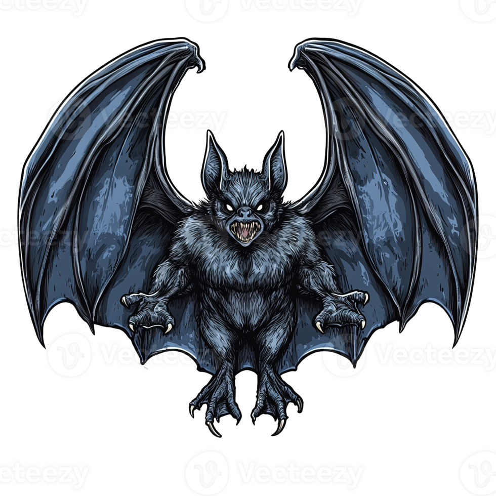 A Fierce Bat Creature With Extended Wings and Open Jaws png