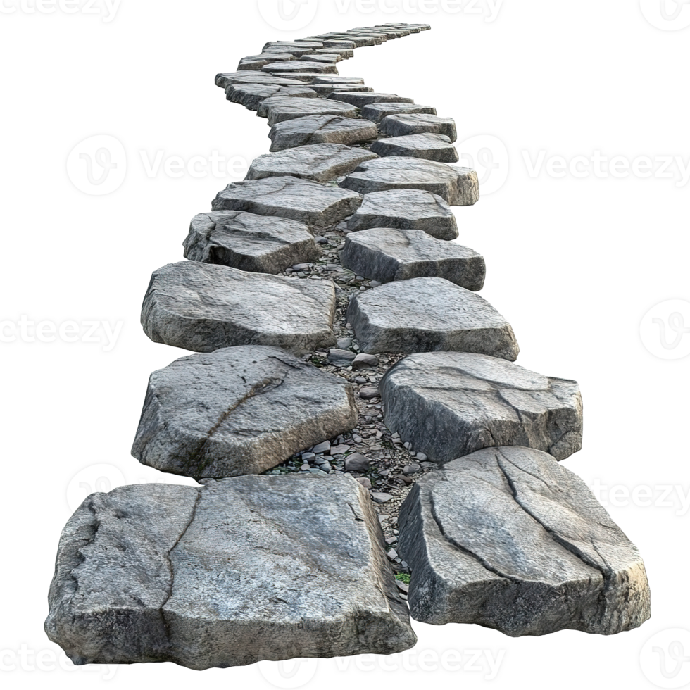 A winding pathway constructed from large gray stone stepping stones png