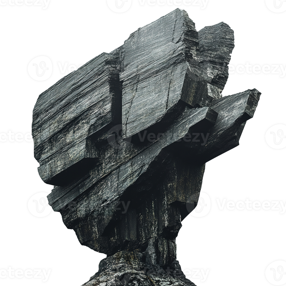 The dark layered rock formation sits on top of a rocky base png