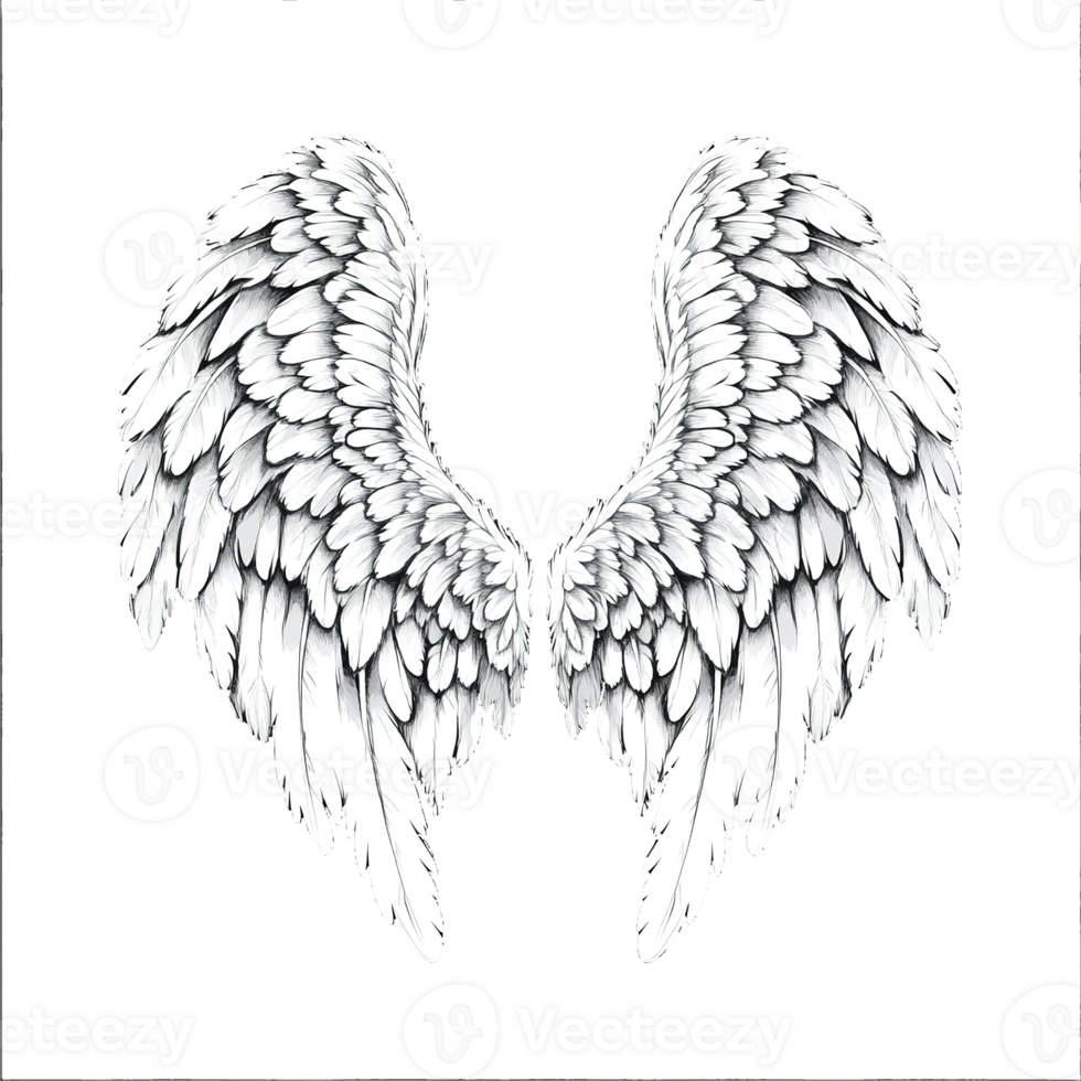 Beautiful white feathered wings displayed isolated on transparent background png