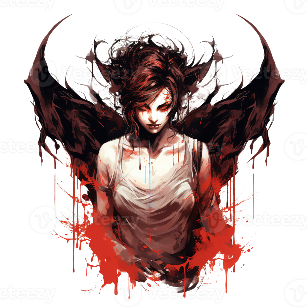 A female figure with wings and red splattered effects png