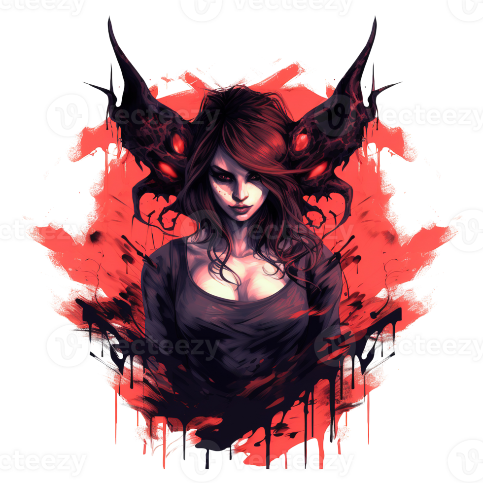 A digital painting showing a woman with dark wings and eyes png