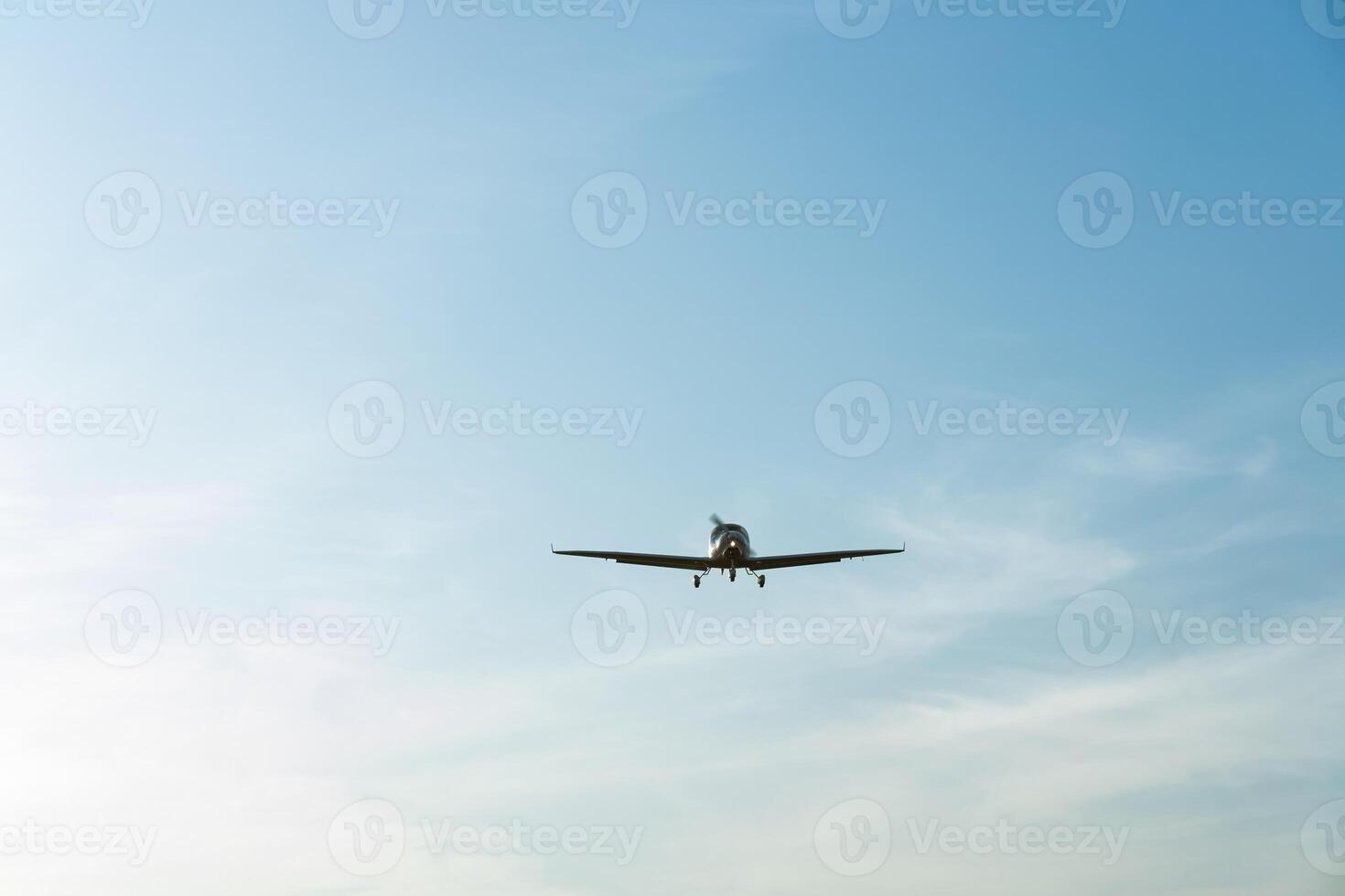 Single engine ultralight aircraft flying in the sky. empty space for insertion. photo