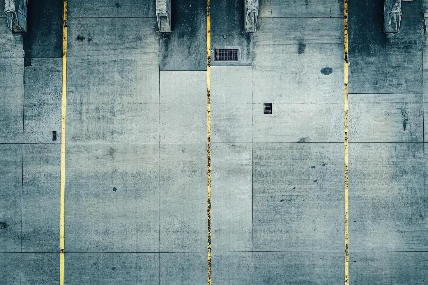 An aerial view of a concrete wall with yellow lines photo