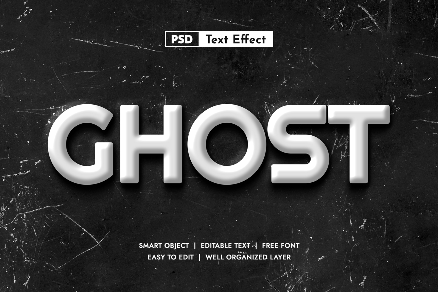 White Ghost 3D Editable Text Effect psd