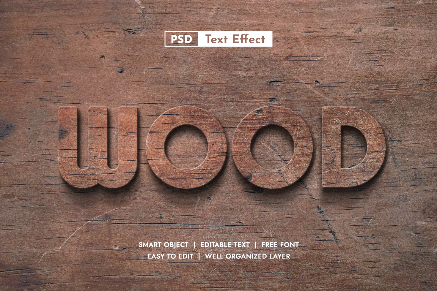 Wooden texture 3D Editable Text Effect psd