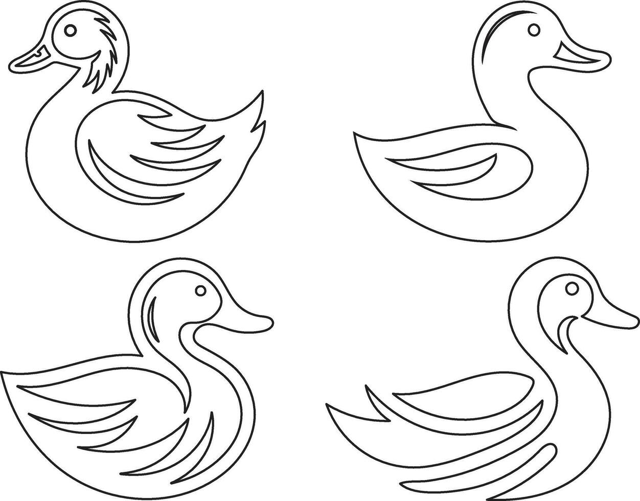 Set Of Outline Ducks Silhouette Illustration EPS 10 vector
