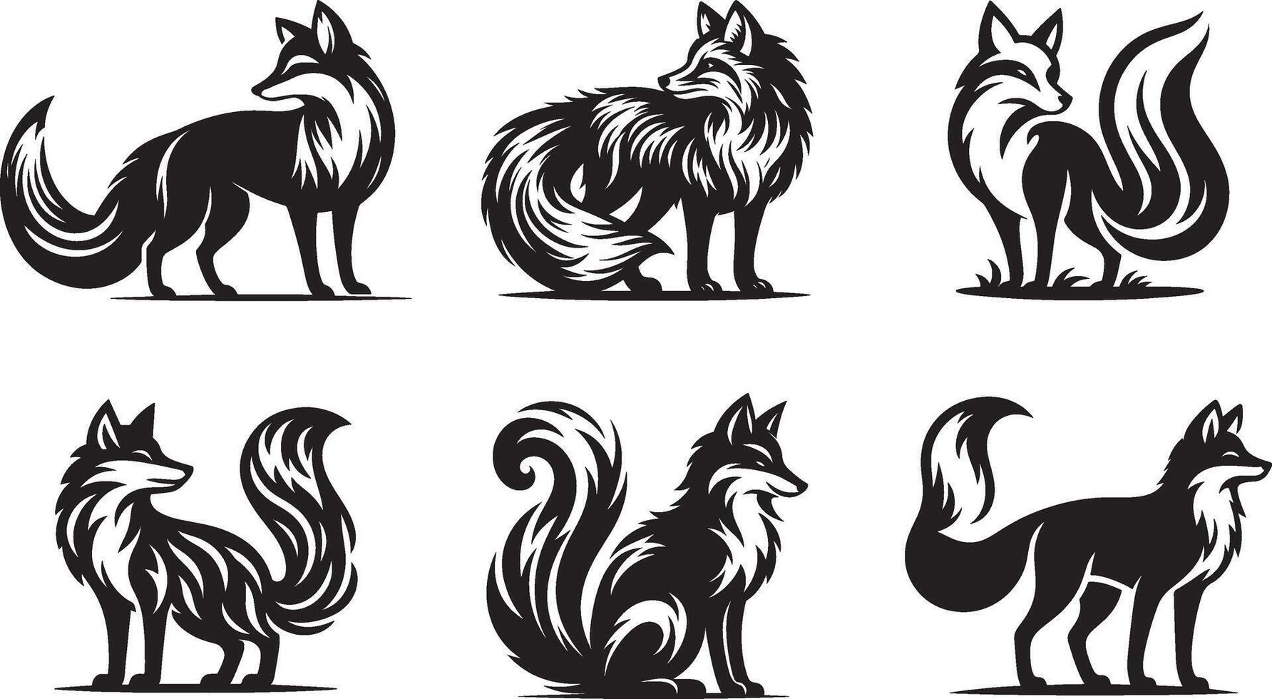 Black Fox Silhouette Illustration Pack, Scalable Digital Clipart for Cricut, Sublimation, and Graphic Design Projects vector