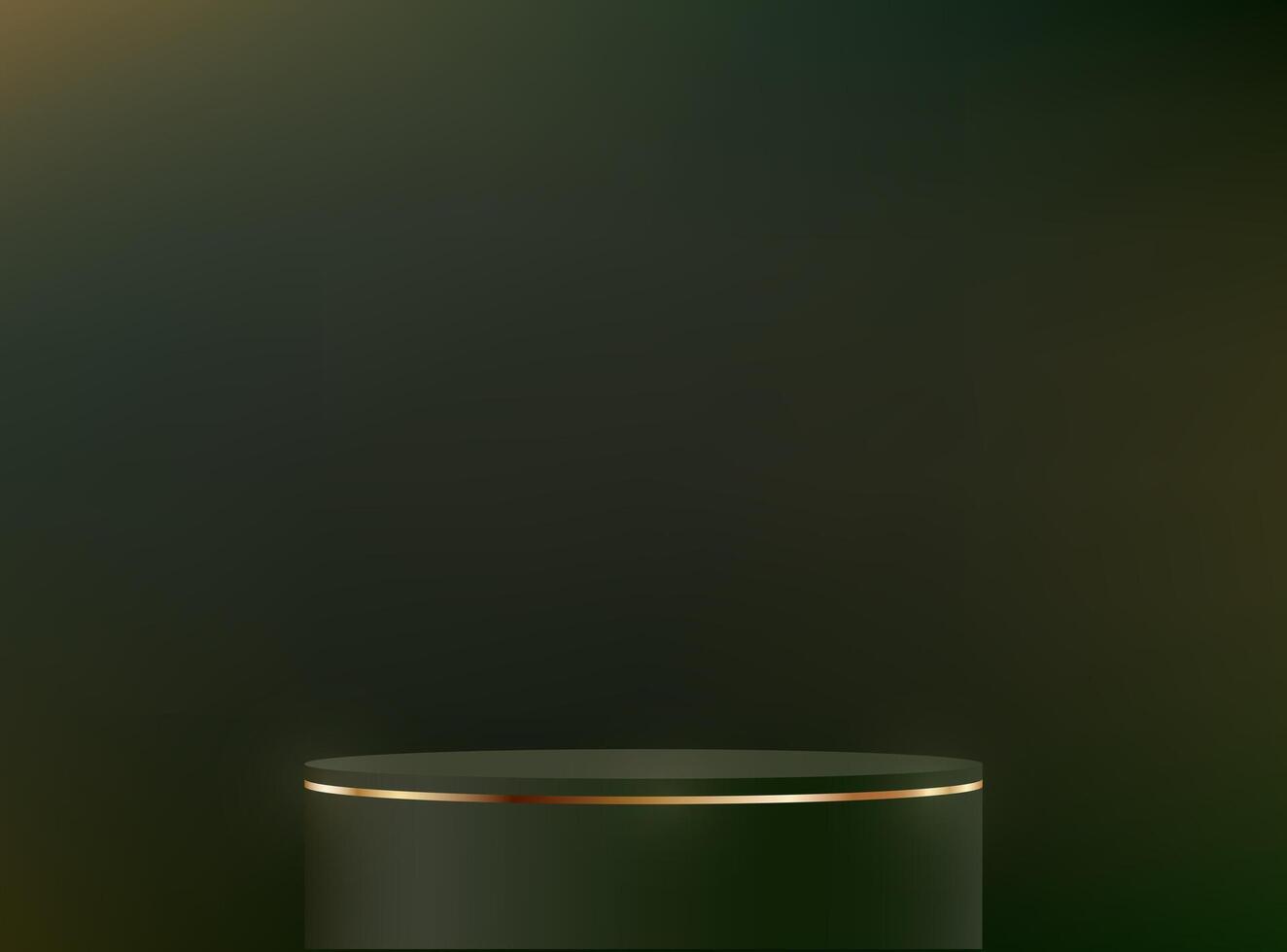Dark green background 3d with gold podium. 3D Circular Dark Green Podium with Gold Band Against Dark Background. Space for selling products on the website. illustration. vector