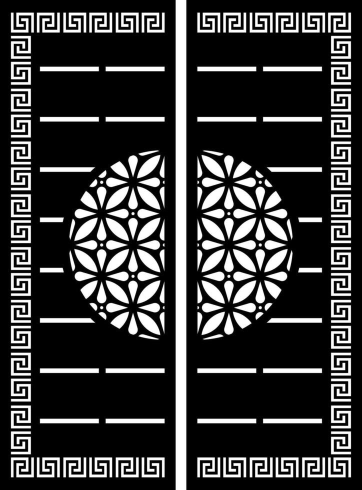 Decorative Geometric Gate Design with Floral and Greek Key Elements vector