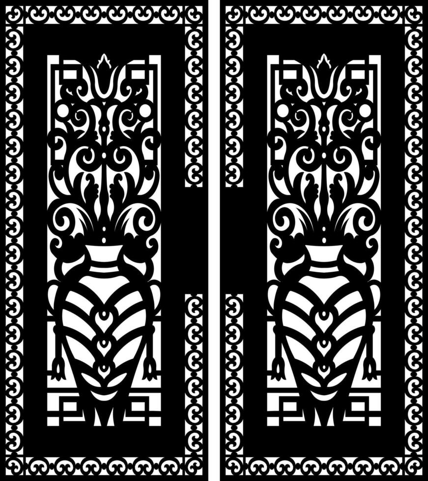 Elegant Black and White Ornamental Metal Gate Design vector