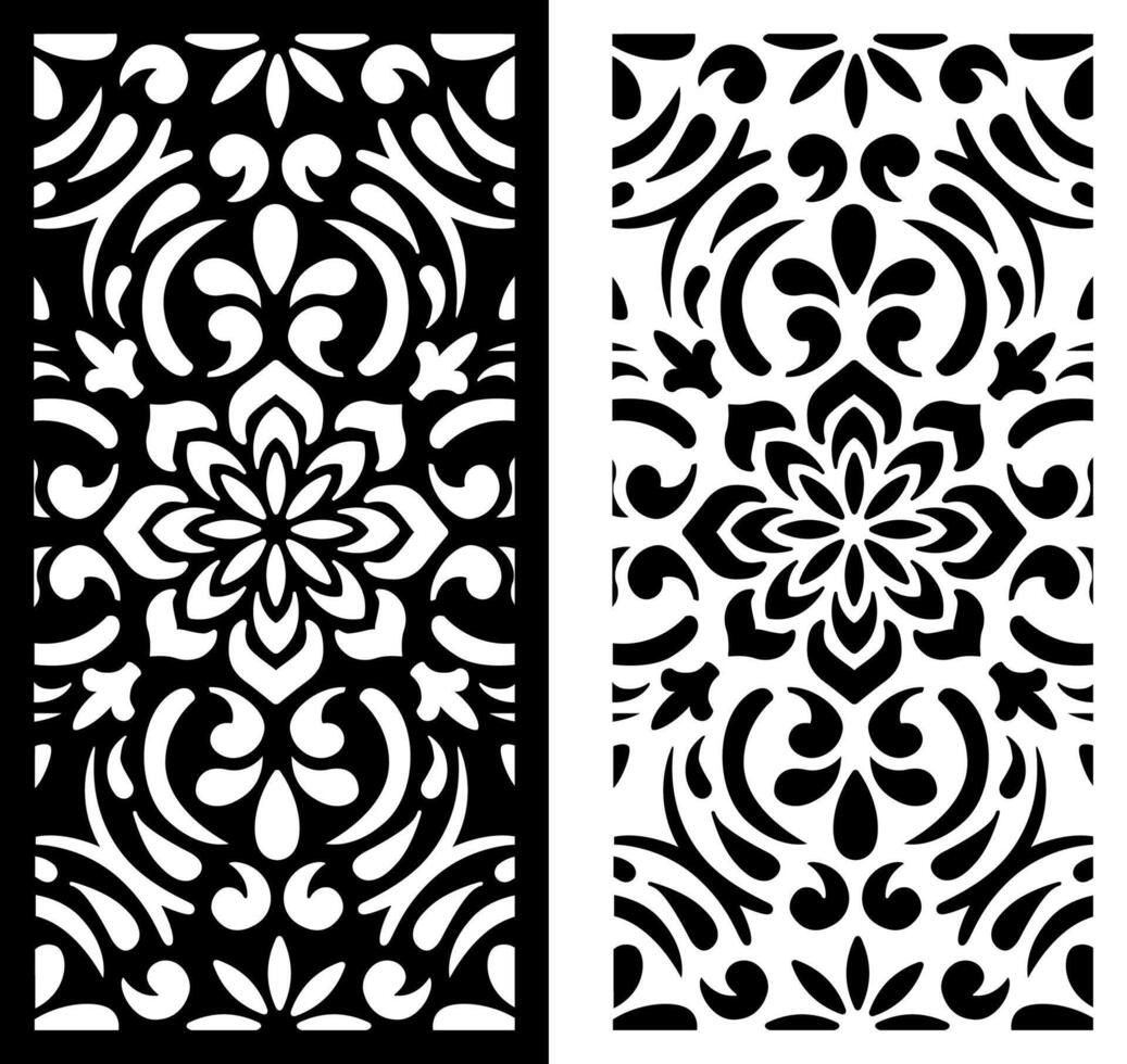 Symmetrical Floral Ornamental Design in Black and White vector