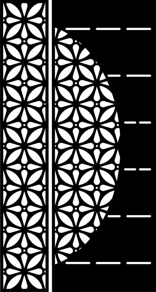 Decorative Black and White Panel with Floral and Geometric Patterns vector