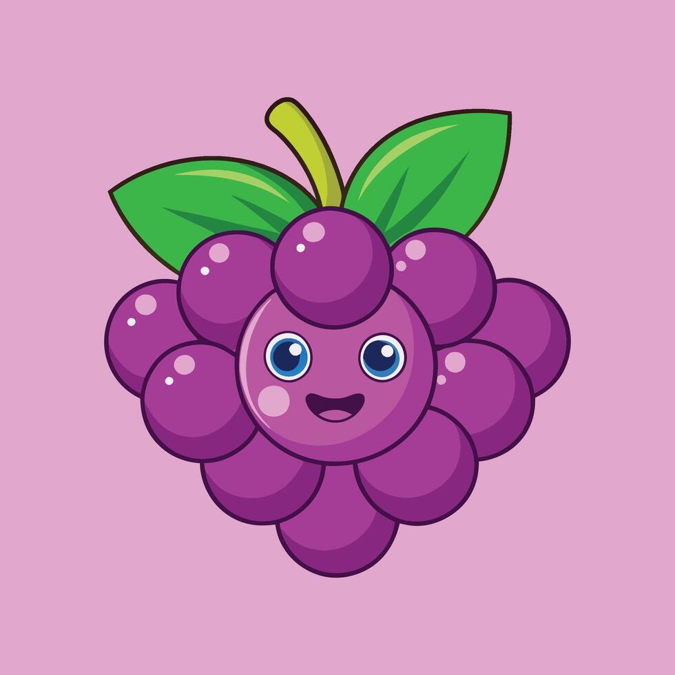 Cartoon Grape with Face. Playful and Cute Fruit Icon vector