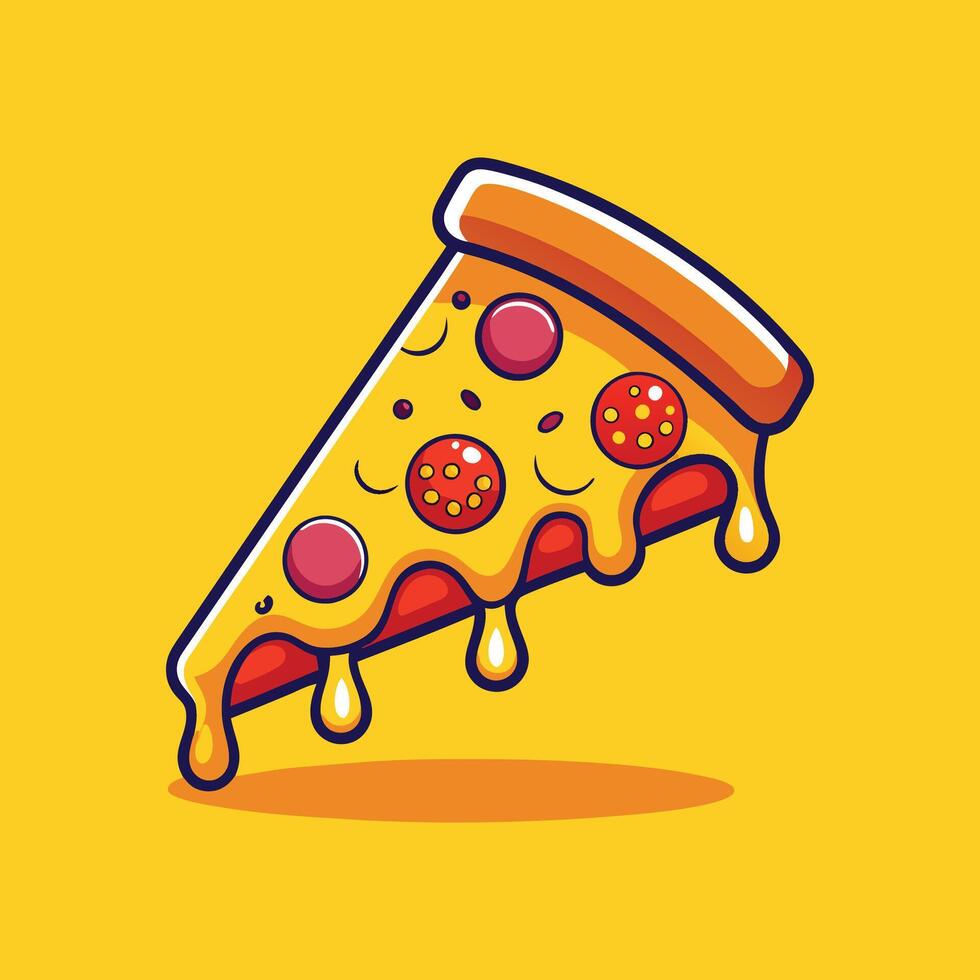Melting Cheese Pizza Slice Cartoon Illustration vector
