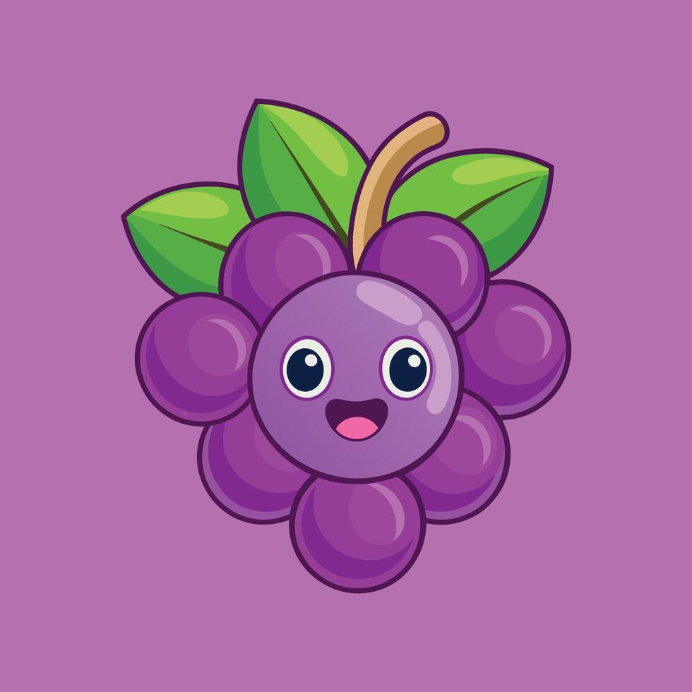 Cute Grape Character. Smiling Cartoon Fruit Illustration vector
